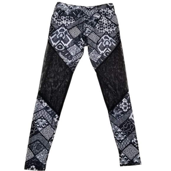 Onzie black white mixed print sheer panels long leggings women's Size S/M NWT - Picture 1 of 9